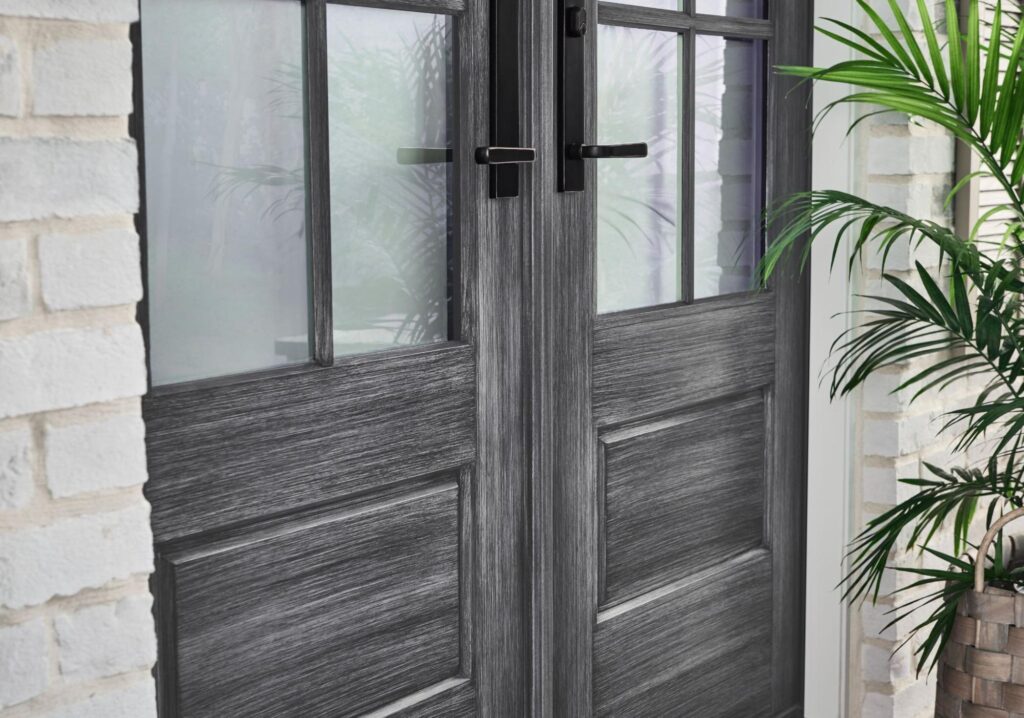 close-up of a gray wooden door